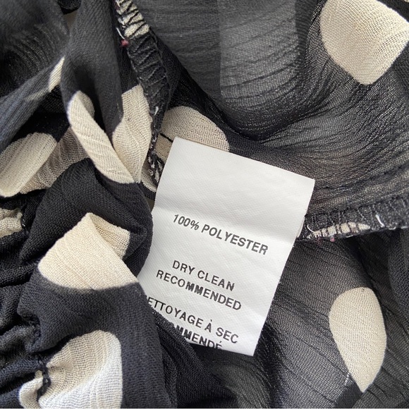 MARGARET M BLACK/WHITE POLKA DOT BLOUSE W/RUFFLE NECKLINE, SHIRRED WAIST, SM - Picture 8 of 9